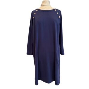 Lily Pulitzer Kaelin Dress UPF 50+ Navy Gold Buttons Pockets Jersey Knit Size XL